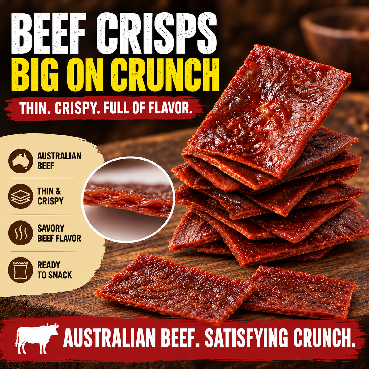 🥩100% Australian Grass-Fed Beef Crisps, Packed with Premium Protein