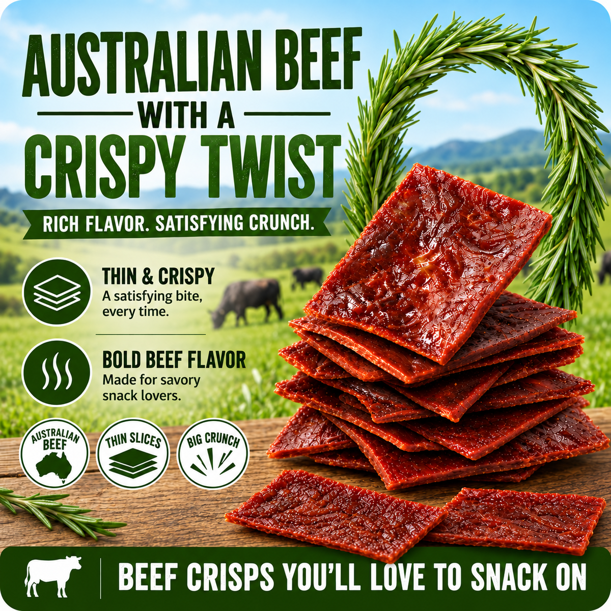 🥩100% Australian Grass-Fed Beef Crisps, Packed with Premium Protein